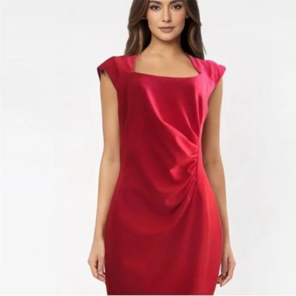 Ellen Tracy Red Ruched Shift Dress. Size 10. - Picture 1 of 10